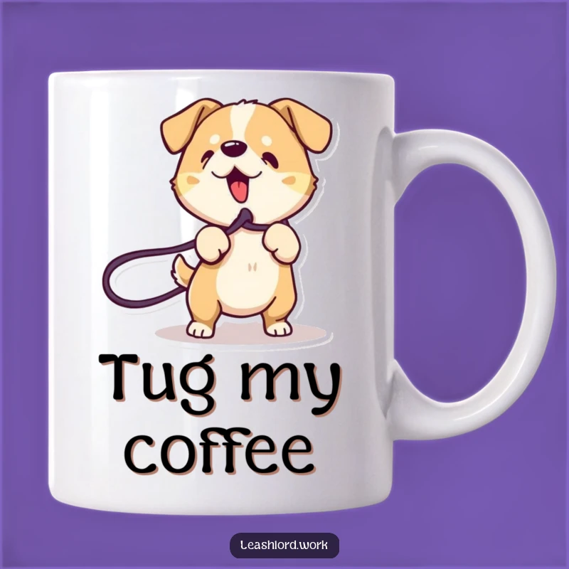Funny Energetic Dog Mug: Leash Tug Design, Playful Energy, Perfect Gift