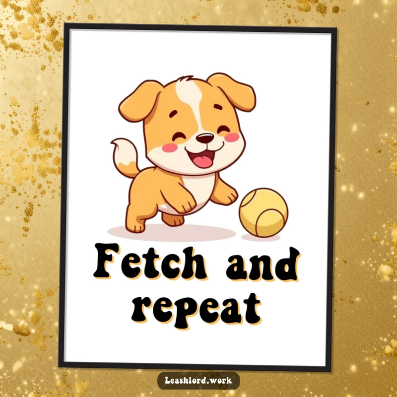 Funny Dog Digital Art: A happy dog with a wagging tail, enthusiastically trying to fetch a ball, full of fun.