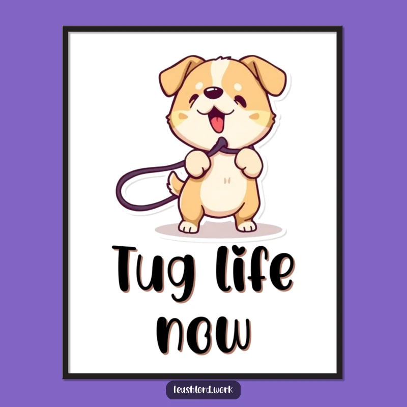 Funny Energetic Dog Digital Art: Leash Tug Playful Print, Instant Decor