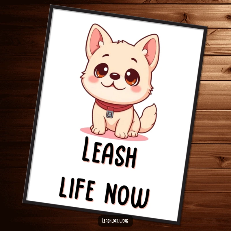 Funny Dog Digital Art: A playful dog with eager eyes looking up at a leash, embodying anticipation and fun.