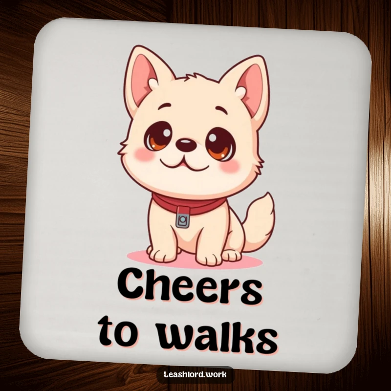 Funny Dog Coasters: Cute coasters featuring a playful dog with eager eyes looking up at a leash, ready for duty.