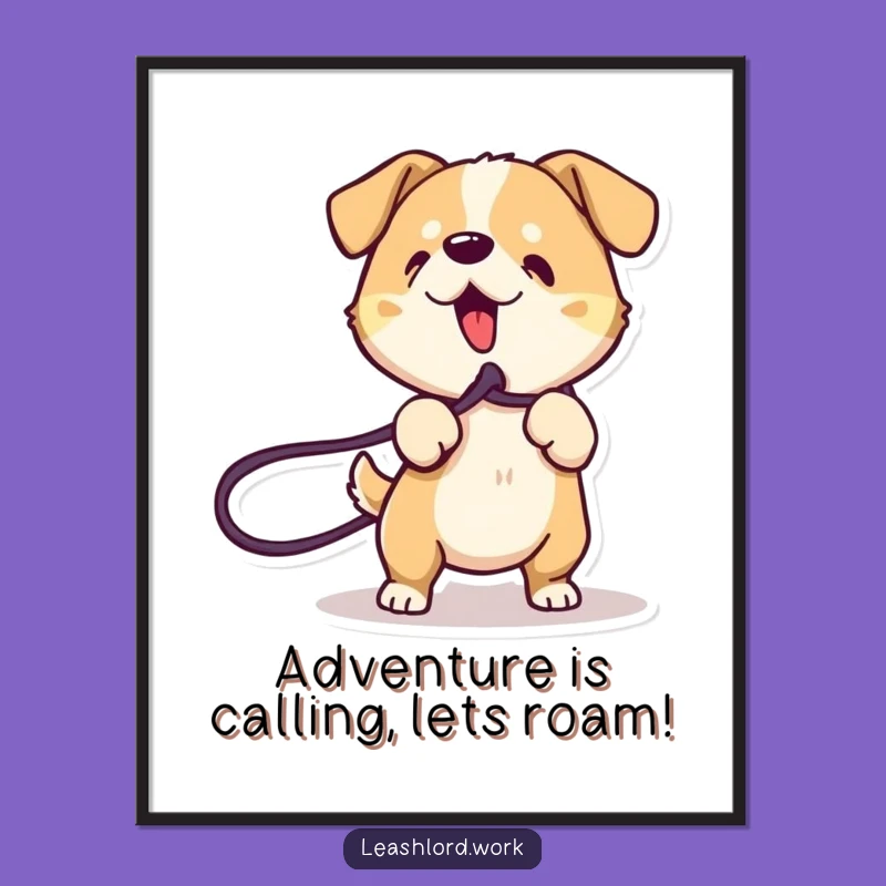 Free Printable Wall Art: Tugging Dog & Leash, Energetic Funny Downloadable Decor