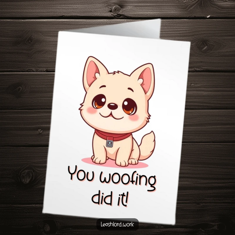 Free Printable Congratulations Card: An adorable dog with playful eyes intently staring upwards at a leash.