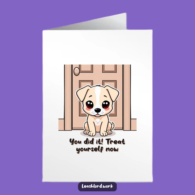 Free Printable Congrats Card: Patient Dot-Eyed Dog Celebrating Success - Funny Downloadable Gift