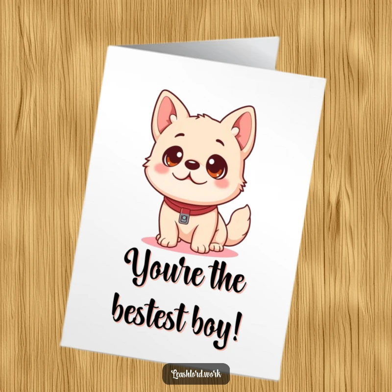 Funny Free Printable Thank You Card: A cute dog with playful eyes eagerly looking up at a leash, wanting a walk.