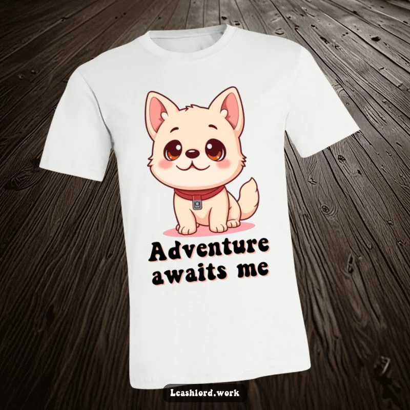 Funny Dog T-Shirt: Features a cute dog with playful eyes gazing longingly at a leash, eager for a walk.