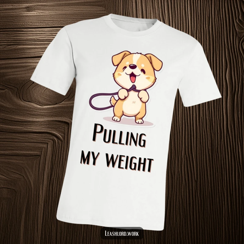 Funny Dog T-Shirt: Features an energetic dog with dynamic lines playfully tugging on a leash, eager for a walk.