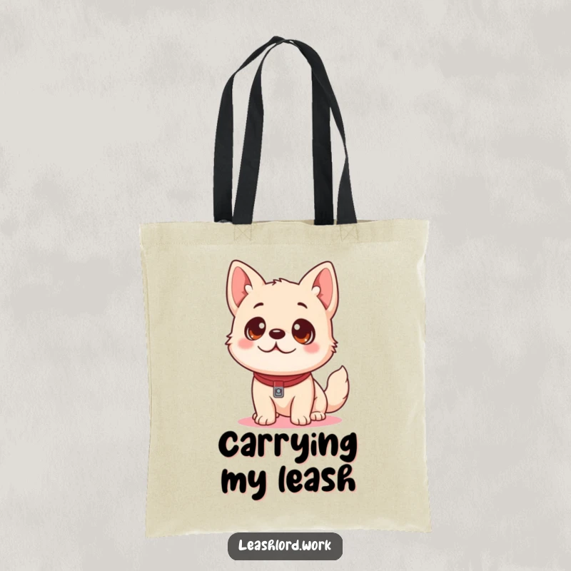Funny Dog Tote Bag: A stylish tote featuring a cute dog with playful eyes looking up at a leash, ready to go.